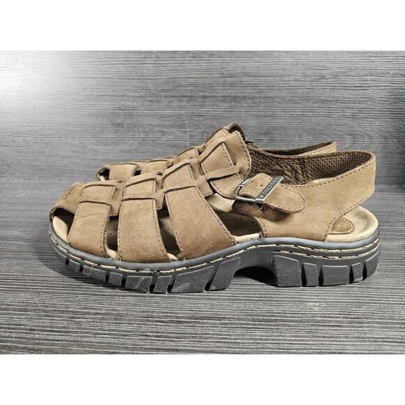 VTG 00s Y2K Sonoma Leather Ely Fisherman Sandals US 9M Brown Platform Chunky